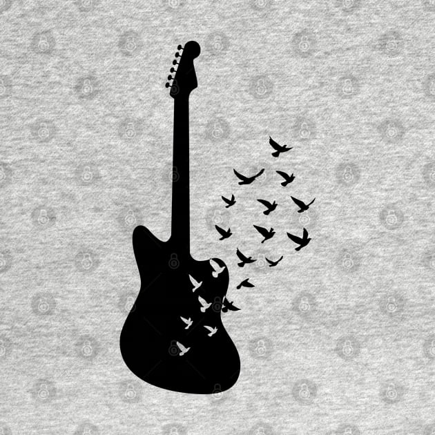 Offset Style Electric Guitar Silhouette Turning Into Birds by nightsworthy